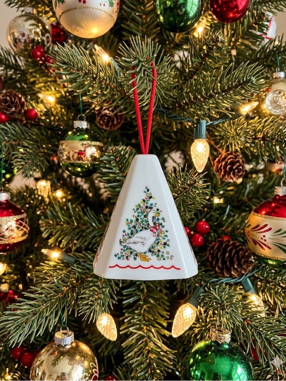 1980s 90s Pomander Jasco Porcelain Goose Christmas Ornament Festive Fragrant